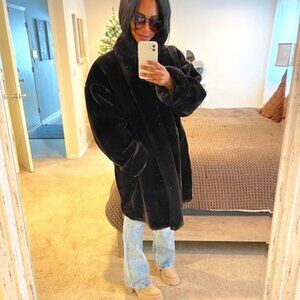 Oversized Brown Faux Fur Shawl Collar Jacket